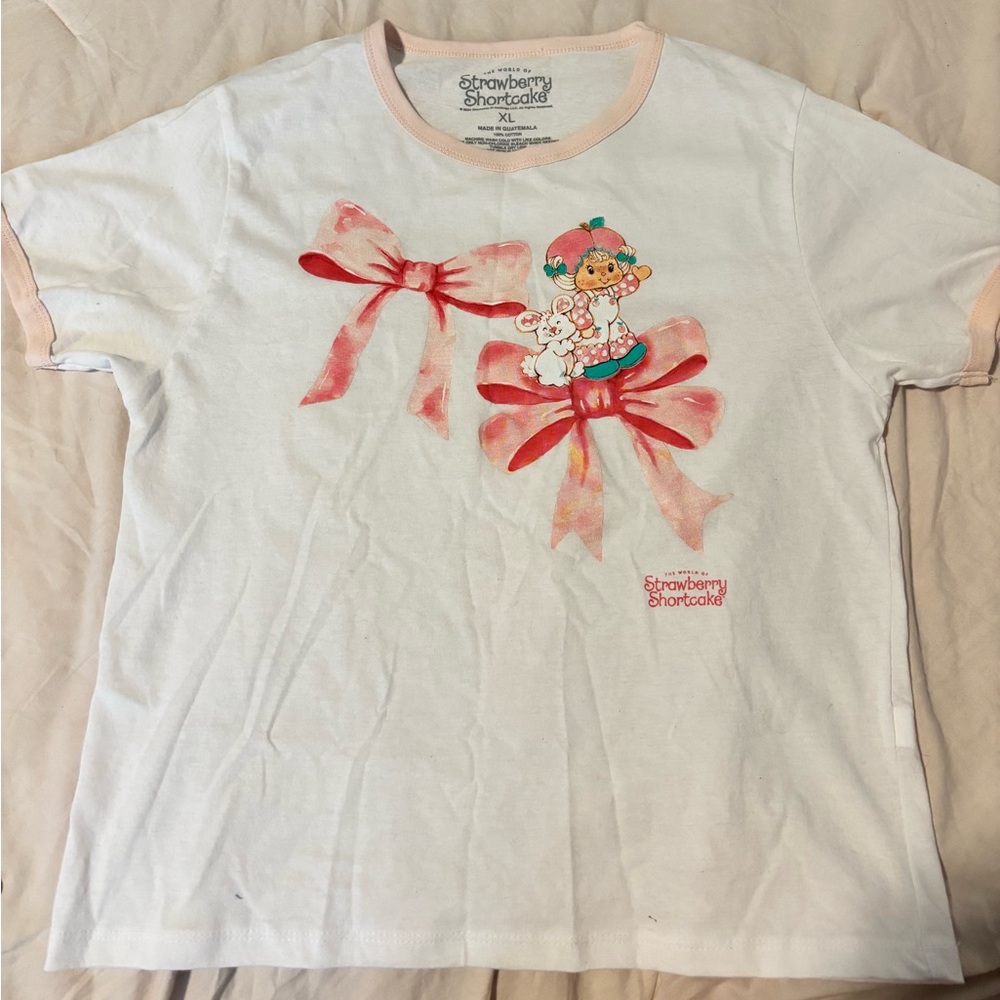 White and pink strawberry shortcake shirt